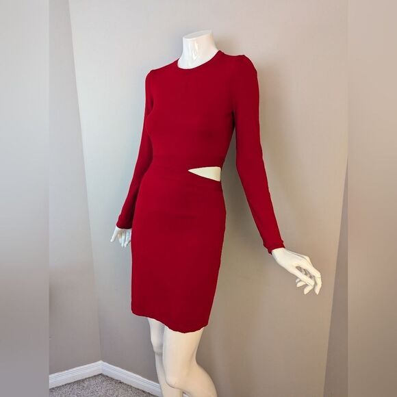 Elizabeth and James Railey Red Cutout Sheath Dress S Bodycon Long Sleeve Stretch - Picture 5 of 10